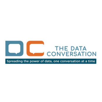 Logo for The Data Conversation with speech bubble icons and the tagline “Spreading the power of data, one conversation at a time.”